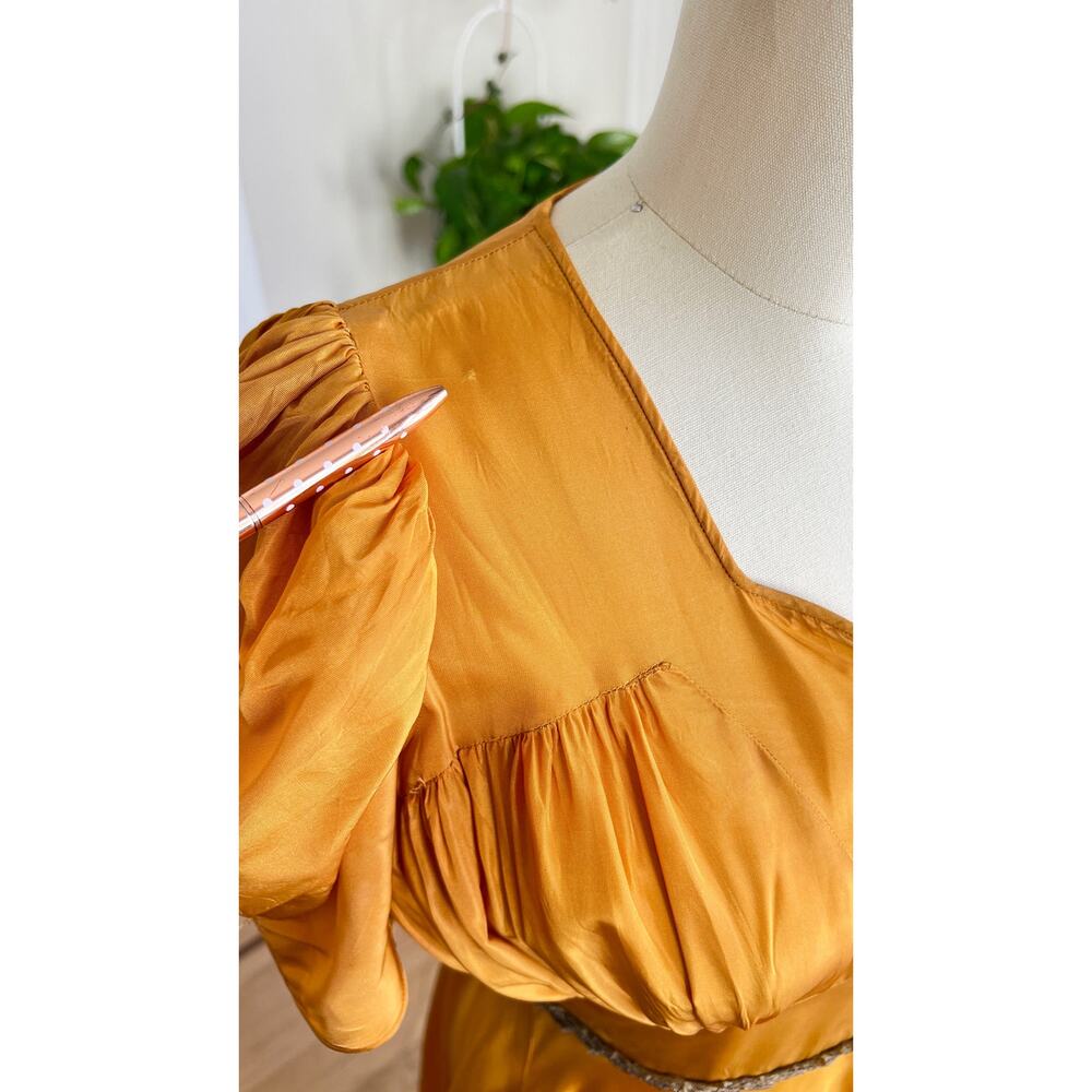 Vintage 1940s Gown 40s Gold Yellow Sweetheart Formal Evening Party Maxi Dress - Picture 12 of 13